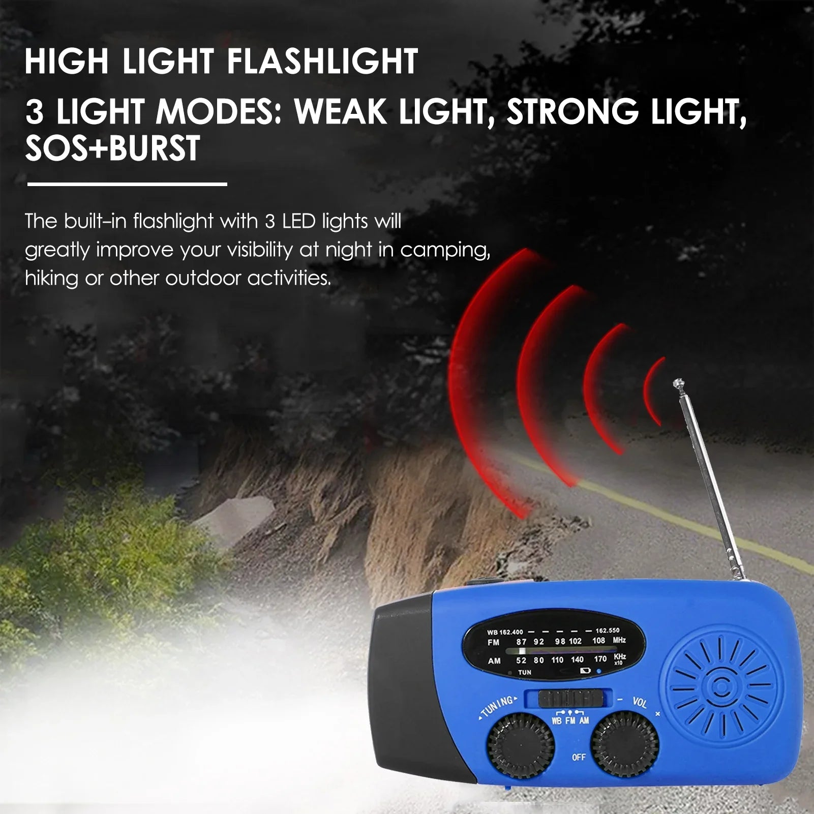 Emergency Hand Crank Solar Climate AM / / NOAA Emergency Environment Rechargeable Portable Power Bank with Solar Charging & Hand Crank & Battery Operated LED Flashlight Cell Reading Lamp fo