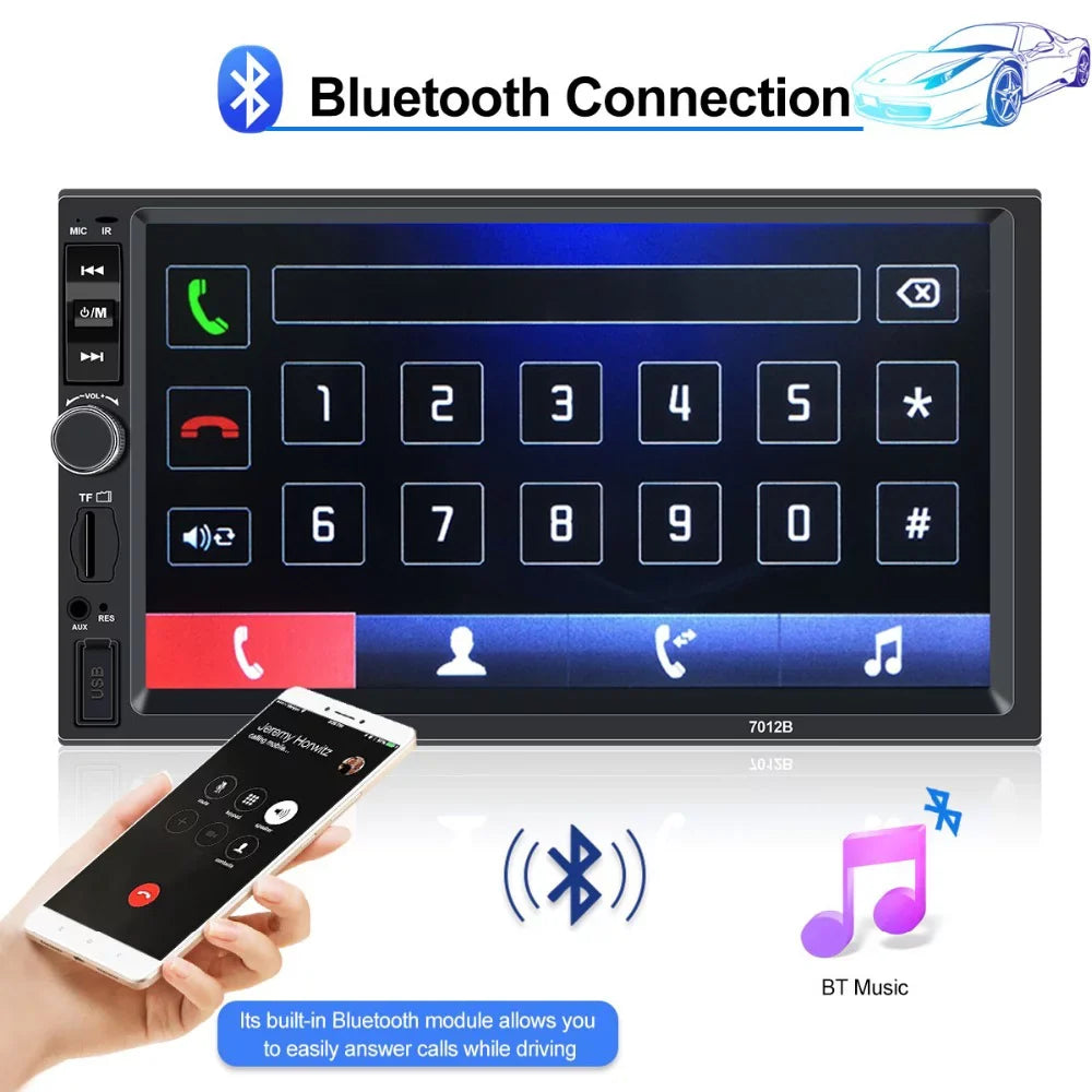 Polarlander Car Stereo Car Audio Double Din 7-inch HD Touch Screen Car radio Player with Multimedia SD USB FM AUX MP5/4/3 mirror link function Bluetooth with 4LED backup camera