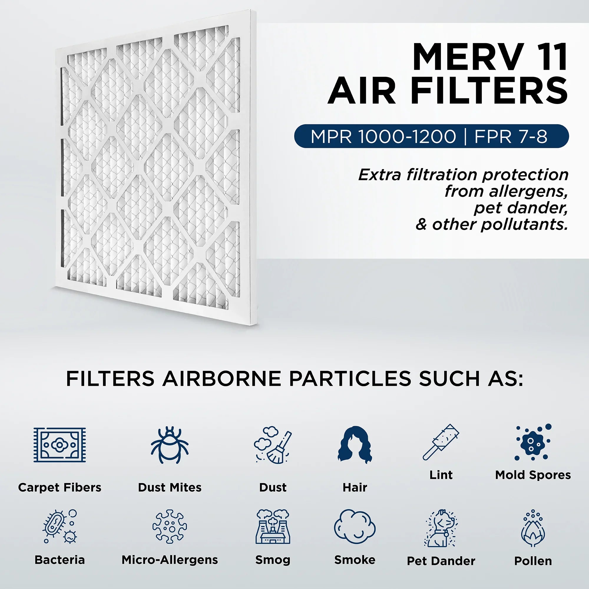 18x24x2 MERV 11, MPR 1000 Pleated AC Furnace 2" Air Filters by Pamlico. Case of 12. Actual Size: 17-3/8 x 23-3/8 x 1-3/4