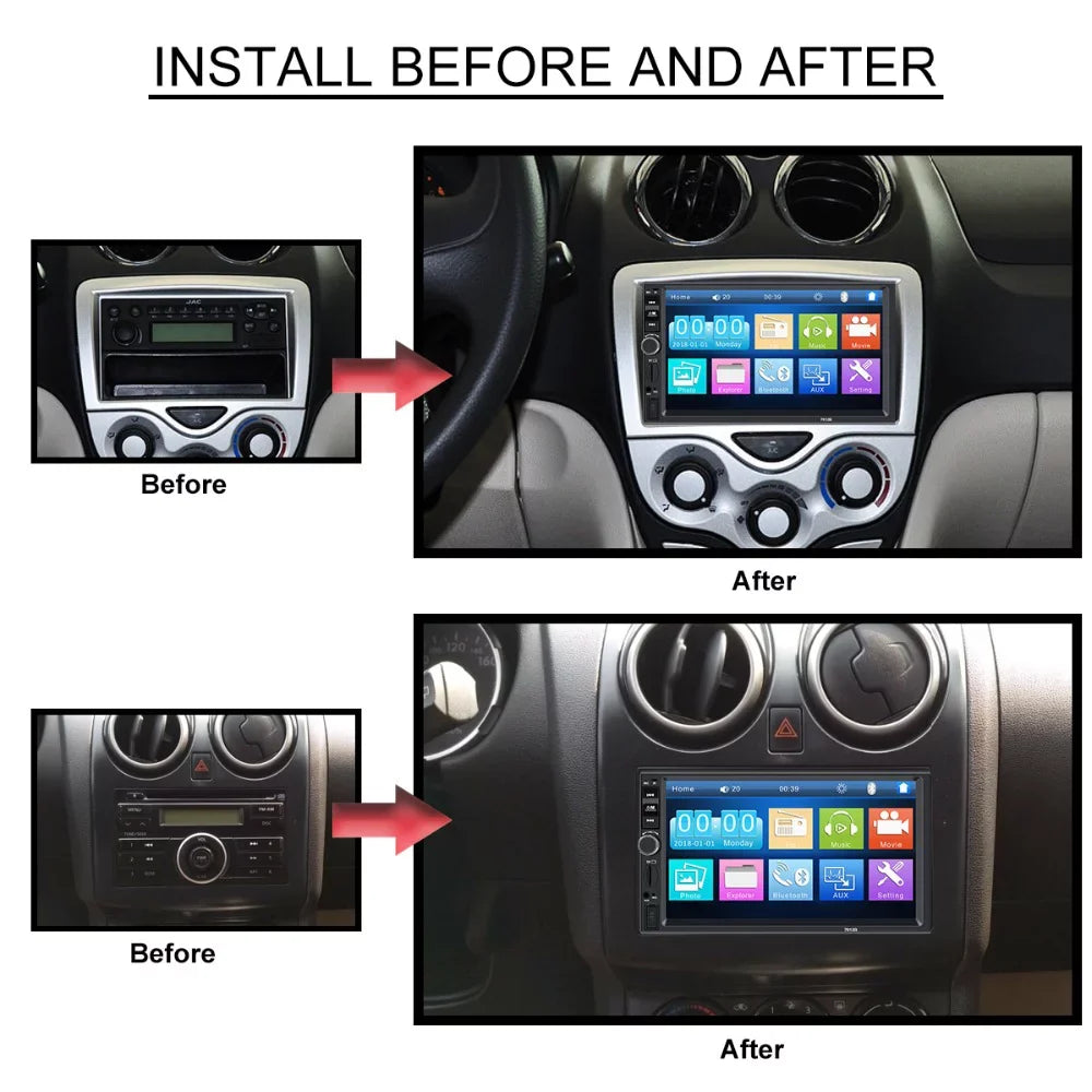 Polarlander Car Stereo Car Audio Double Din 7-inch HD Touch Screen Car radio Player with Multimedia SD USB FM AUX MP5/4/3 mirror link function Bluetooth with 4LED backup camera