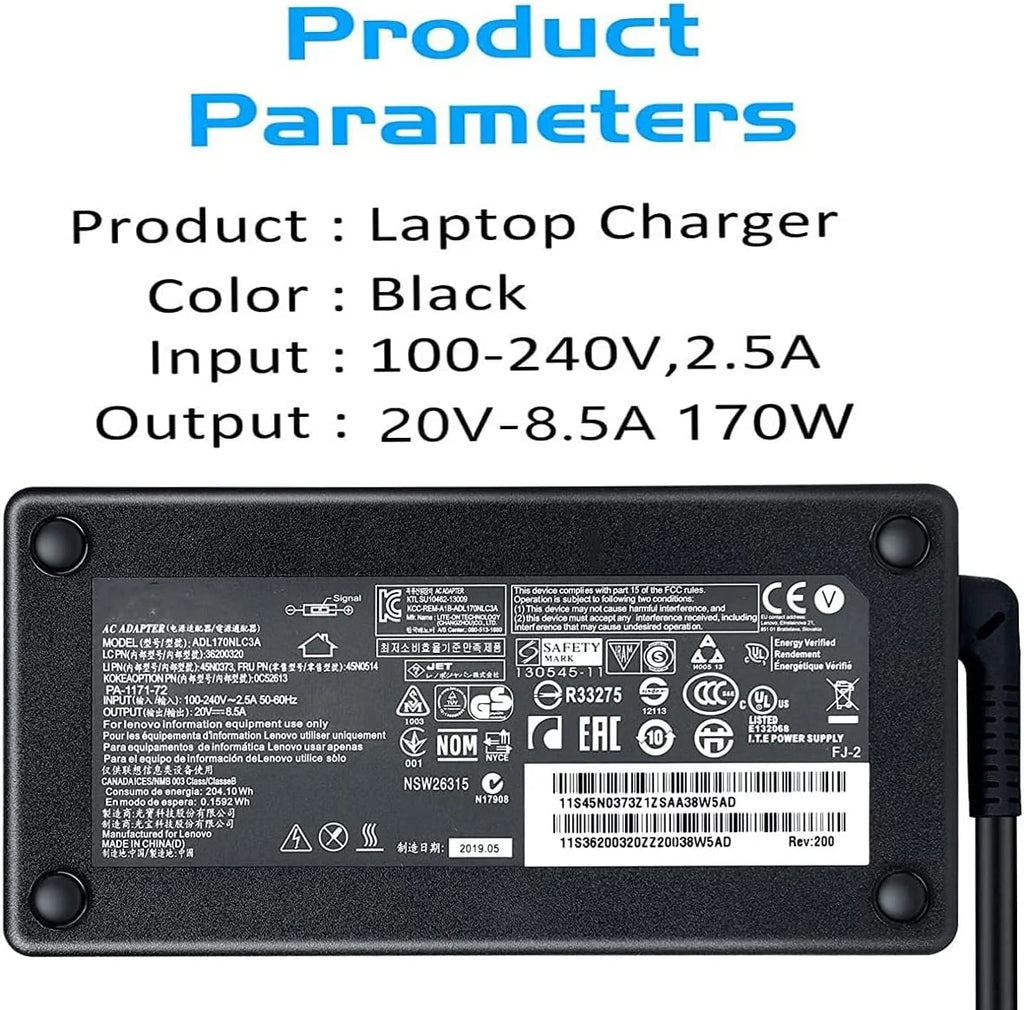 170W AC Adapter Laptop Charger for Lenovo ThinkPad x1 P50 P51 P52 P53 P70 P71 P73 W540 W541 T540P P15 P17 P15v P15 g