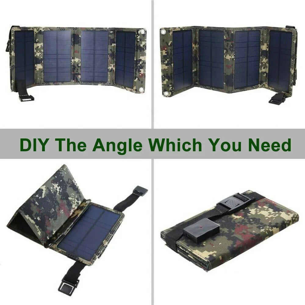 JLLOM Outdoor 80W USB Solar Panel Folding Power Bank Camping Hiking Phone Charger