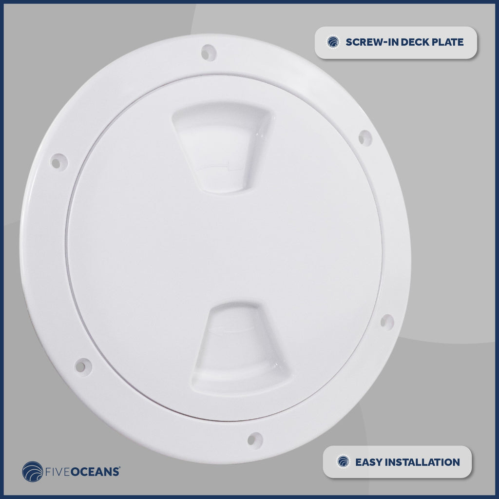 Five Oceans 6" Vessel Hatch, Marine Round Inspection Deck Plate Hatch with Detachable Coating and Storage Bag, Strong ABS White Plastic, for Pontoon, Fishing Watercraft Bass Vessel RVs, Caravan - FO4467