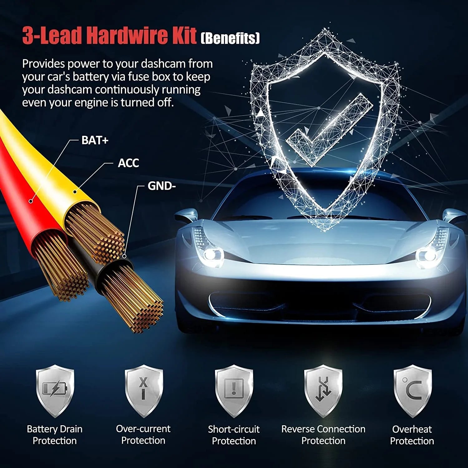 Dash Cam Hardwire Kit, 11.5ft ro USB Hard Wire Kit for Dashcam Converts 12V-24V to 5V/2.4A w/Fuse Kit