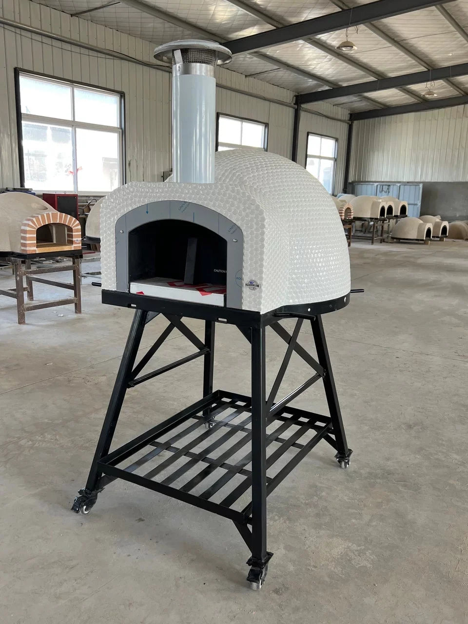 Tiled Cement Outdoor Pizza Oven / Clay Wood Fired Pizza Ovens with White Penny / Circle Mosaic Tiles - OP81
