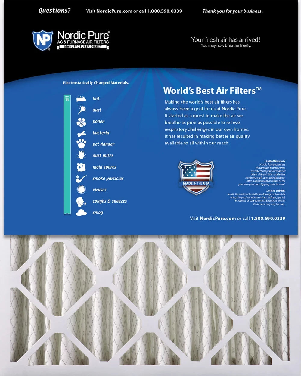 Nordic Pure 12x24x4 (3 5/8) Pleated MERV 14 Air Filters 2 Pack