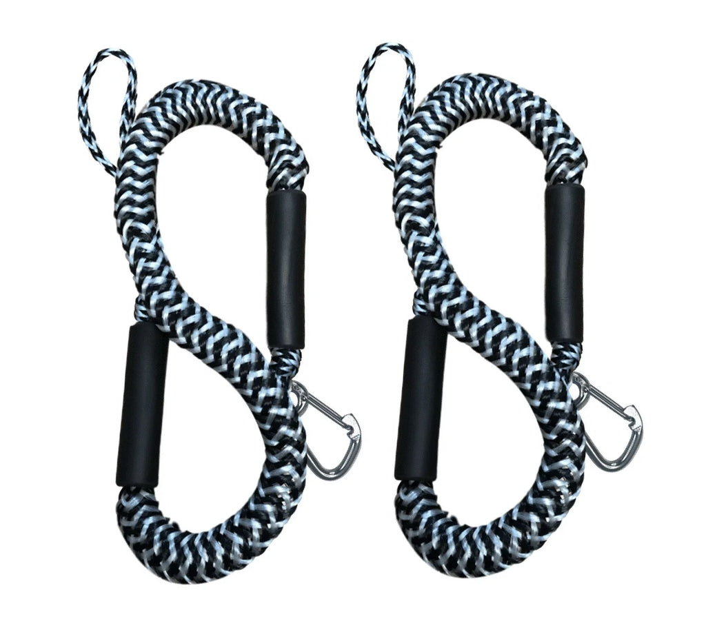 Pactrade Marine Vessel Pontoon Kayak PWC Jet Ski Tie-down Dock Line Mooring Rope 4'-5.5' with SS316 Snap Hook Salt and Fresh Water Use 2 Pack (Black & White)