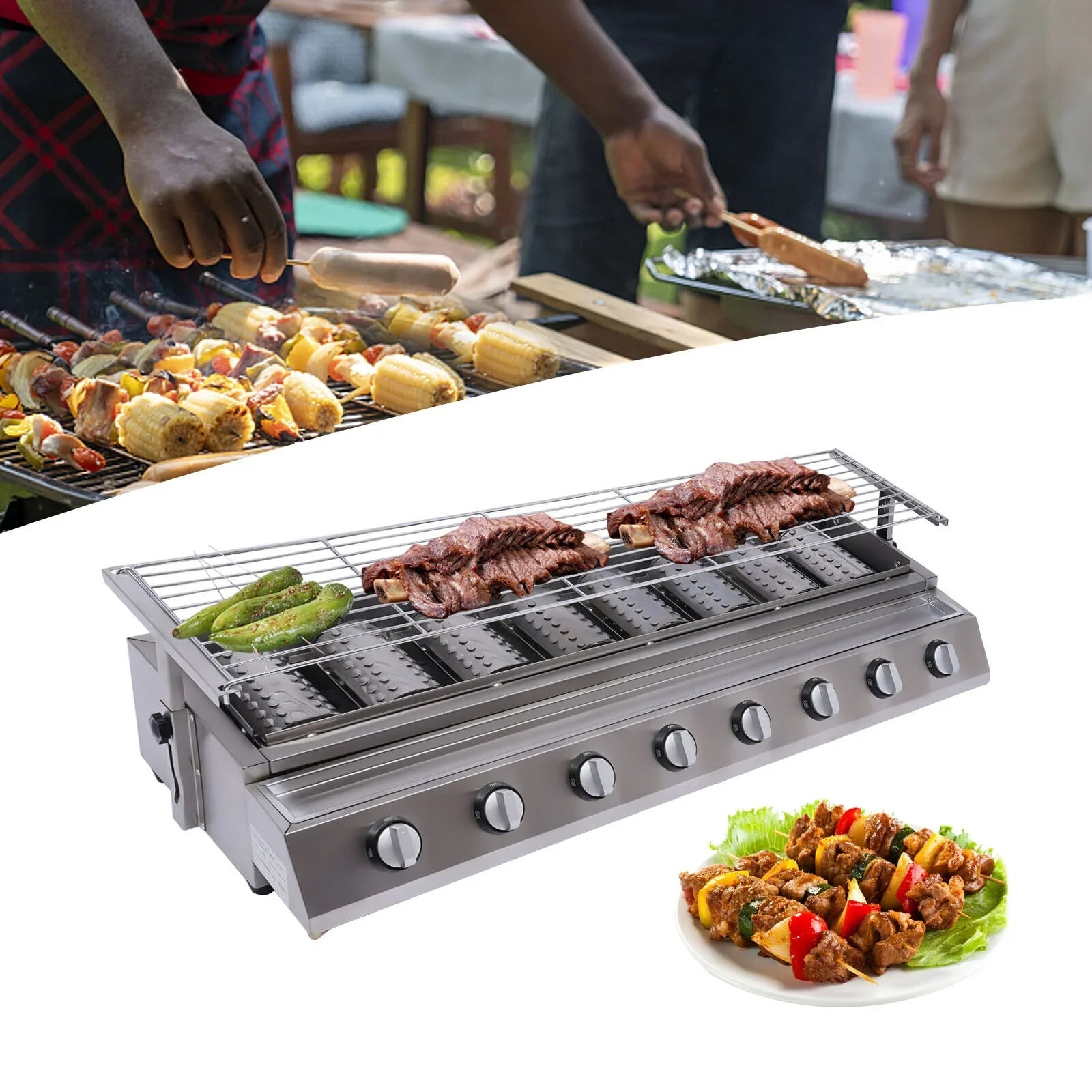 Large Gas Grill Outdoor Party 8 Burner BBQ Grill Commercial Adjustable Height Gas Grill
