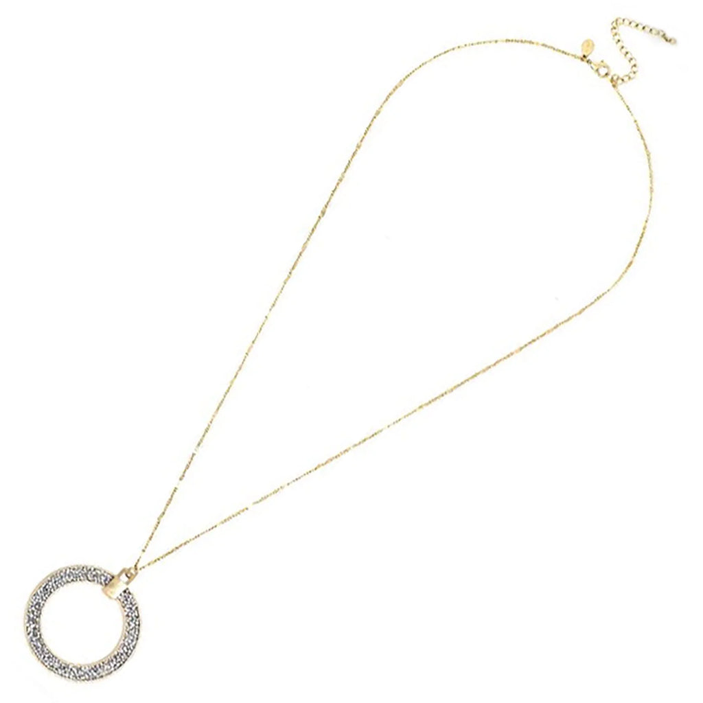 Blue Box Boutique Inc Open Circle Silver Glitter Pendant Long Necklace for Women, Teens
