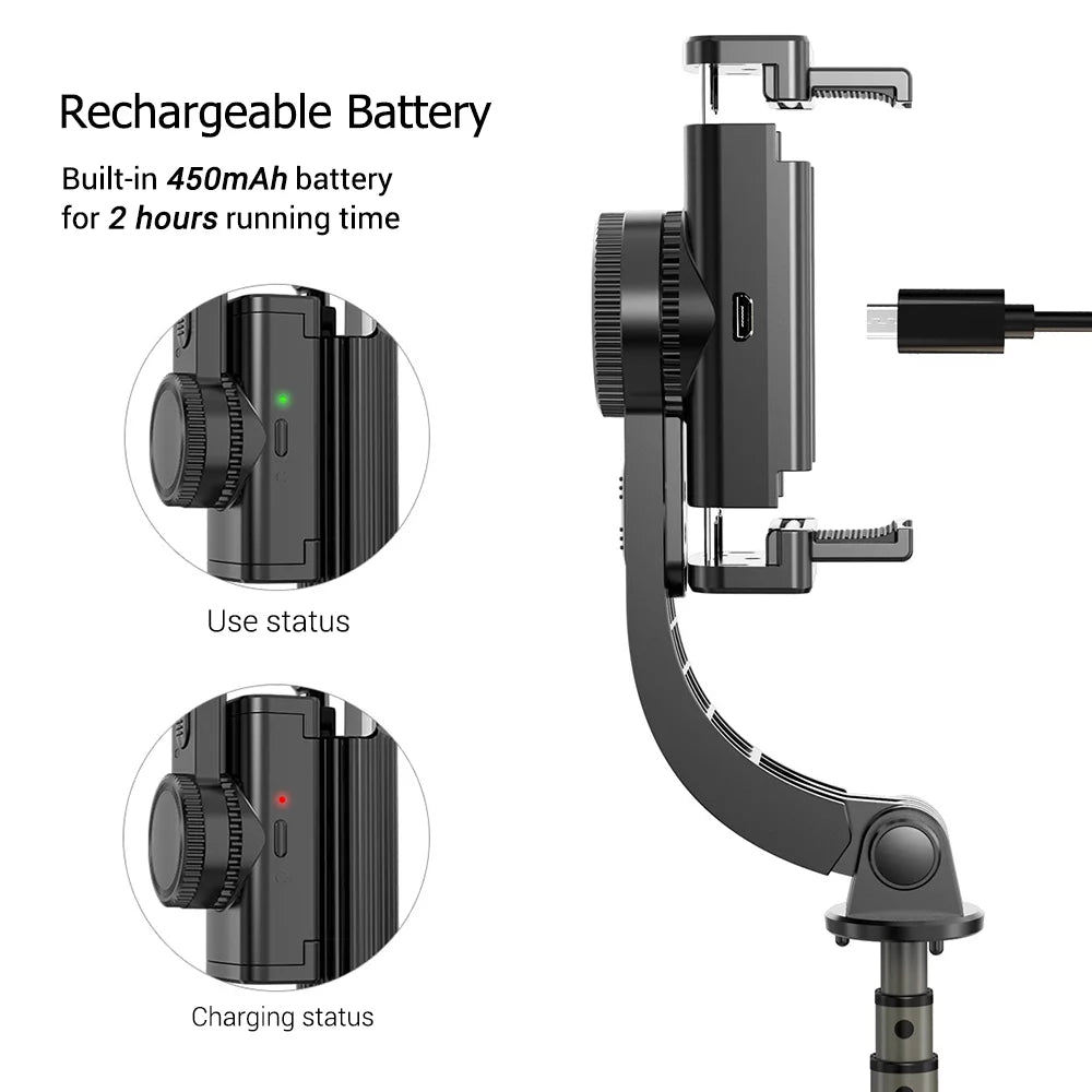 3 in 1 Phone Gimbal Stabilizer Selfie Stick Tripod 86cm 5-Section with Remote Shutter Phone Clamp Smart Rotatable Fitting with Smartphones