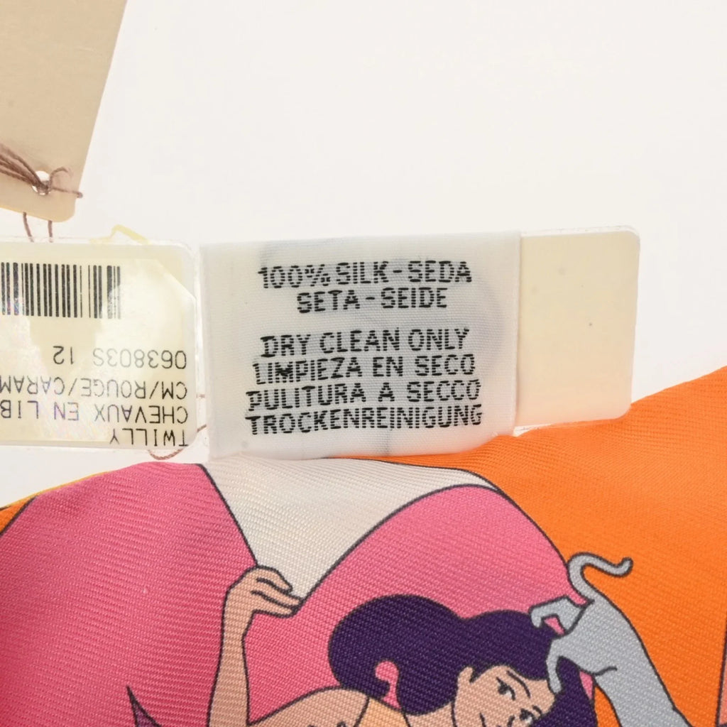 Pre-Owned HERMES Twilly Carres Volants Orange/Rose/Mauve - Women's 100% Silk Scarf Muffler (Like New)