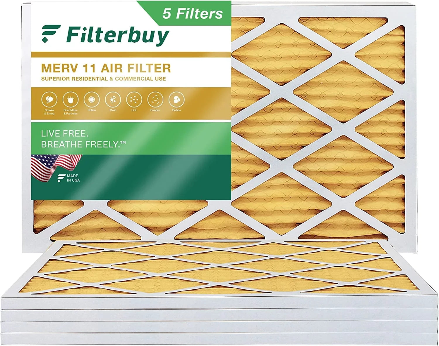 Filterbuy 10x30x1 MERV 11 Pleated HVAC AC Furnace Air Filters (5-Pack)
