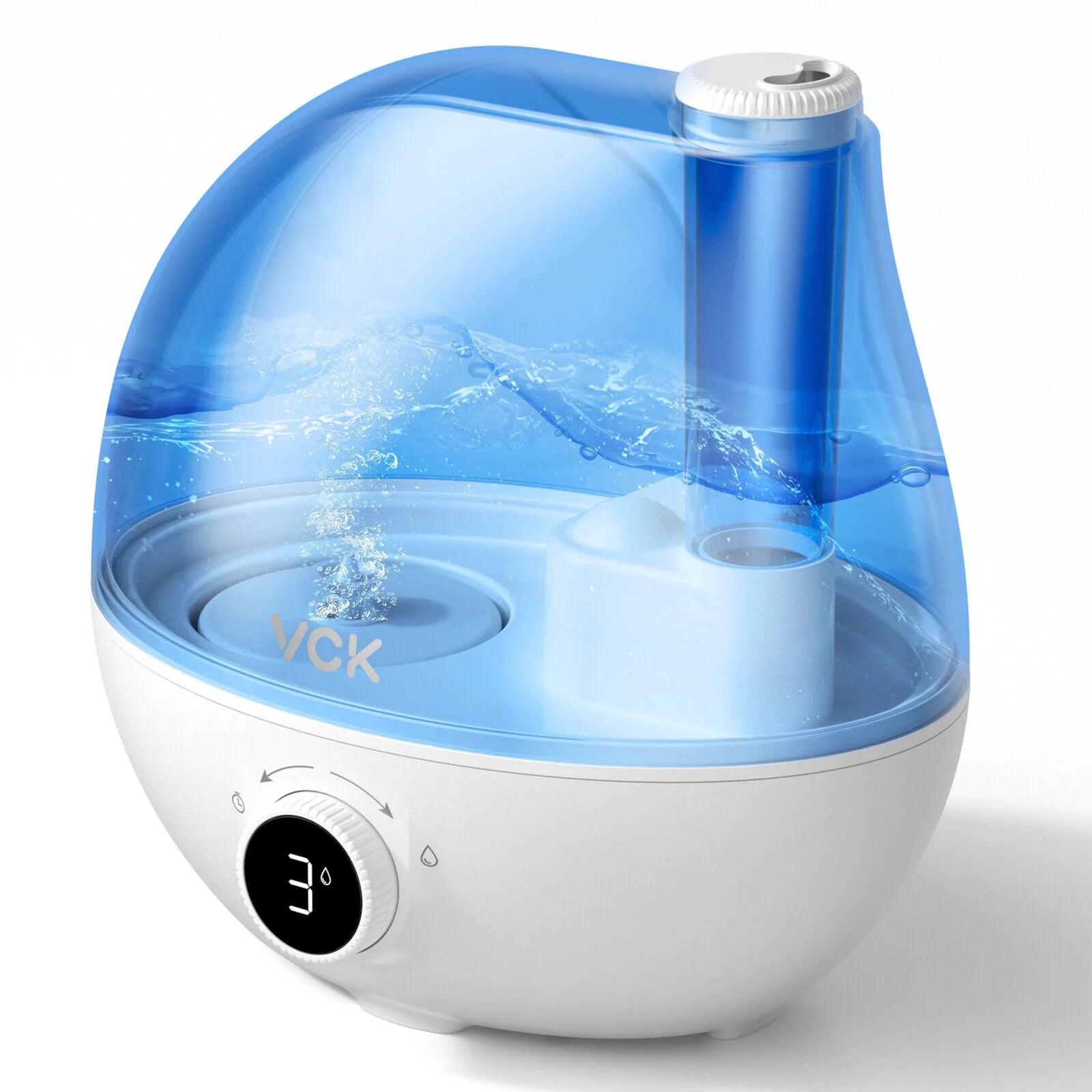 Humidifiers for Bedroom, VCK 2.3L Ultrasonic Cool Mist Quiet Air Humidifier, 24 Hours Run Time, Auto Shut-Off, 3 Mist Levels, 360° Rotation Nozzle for Home Baby Nursery, Plants, Large Room Indoor Use