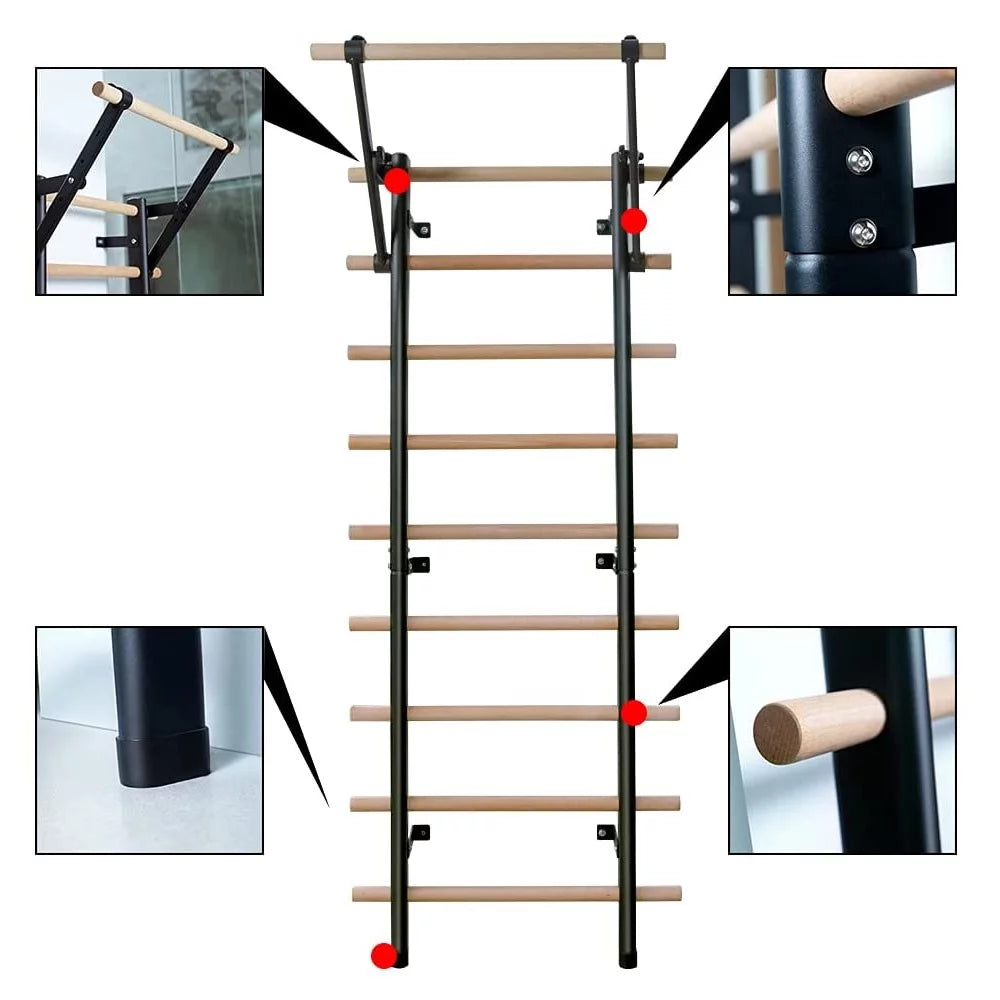 DHT WA2 Stall Bar Beech Wood Bars Steel Frame Gymnastics Ballet Wall Ladder Rehabilitation