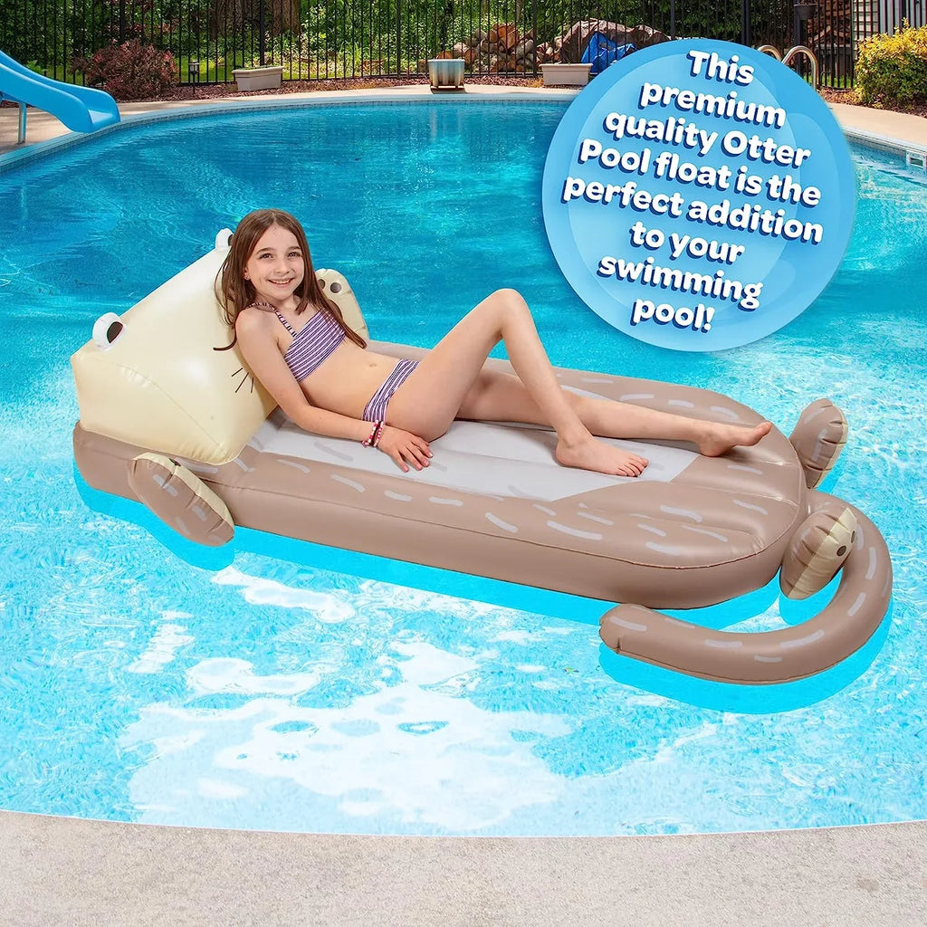 Aquamazing Inflatable Otter Pool Float w/Headrest- Cute Swimming Lounger Chair for Kids & Adults- Measures 64” x 26” - Perfect for Summer