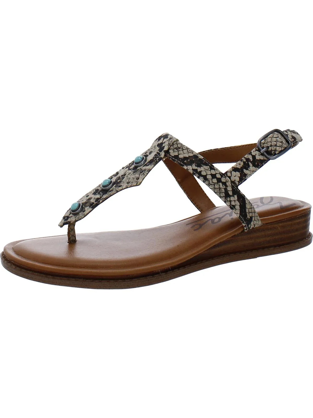 Zodiac Womens Giselle Snake Print Beaded T-Strap Sandals