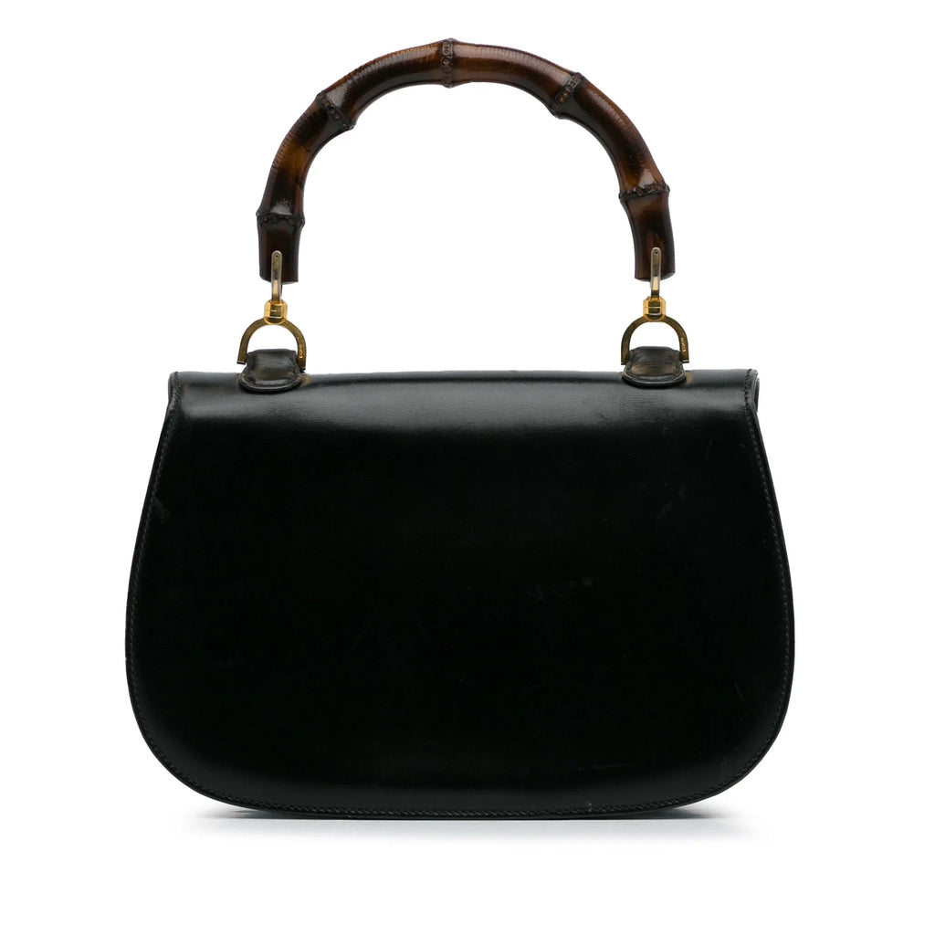 Pre-Owned Authenticated Gucci Bamboo Night Calf Leather Black Handbag Top HandleBag Unisex (Good)