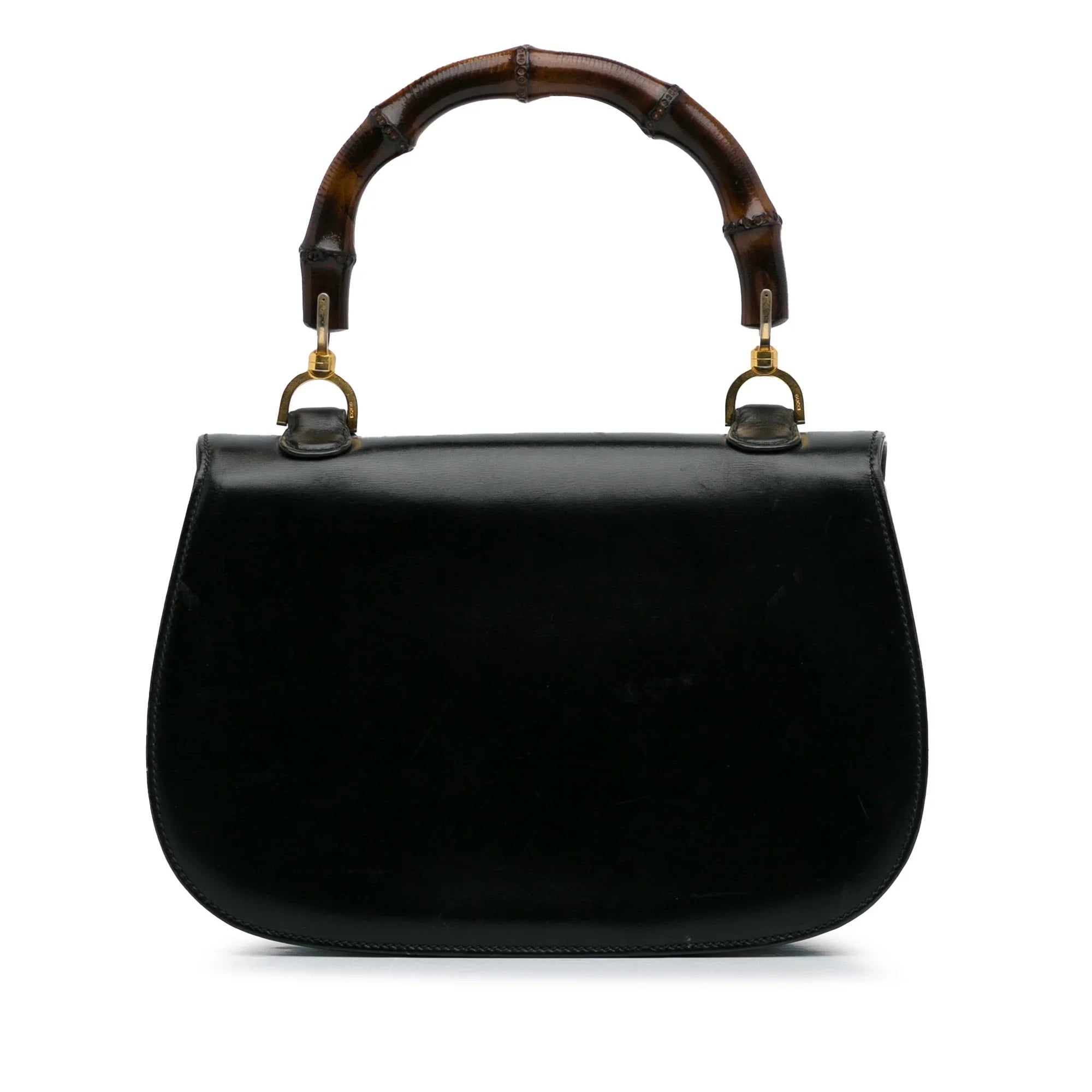 Pre-Owned Authenticated Gucci Bamboo Night Calf Leather Black Handbag Top HandleBag Unisex (Good)