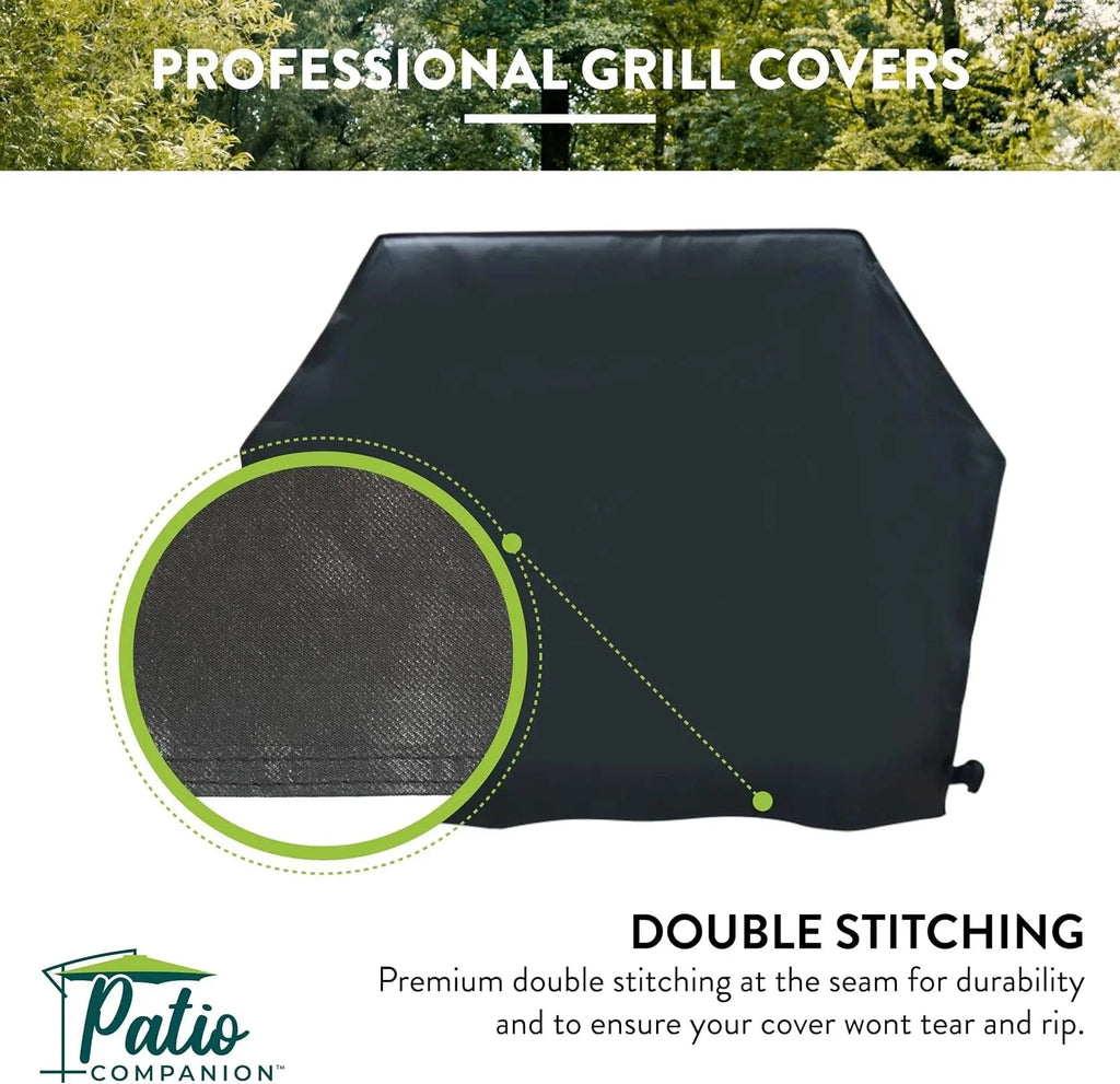 Patio Companion Professional, 65 Inch BBQ Grill Wrap 5 Year Warranty, Heavy-Grade UV Blocking Material, Waterproof and Environment Impervious Gas Grill Protection for Weber, Char Broil, Broil King, Black