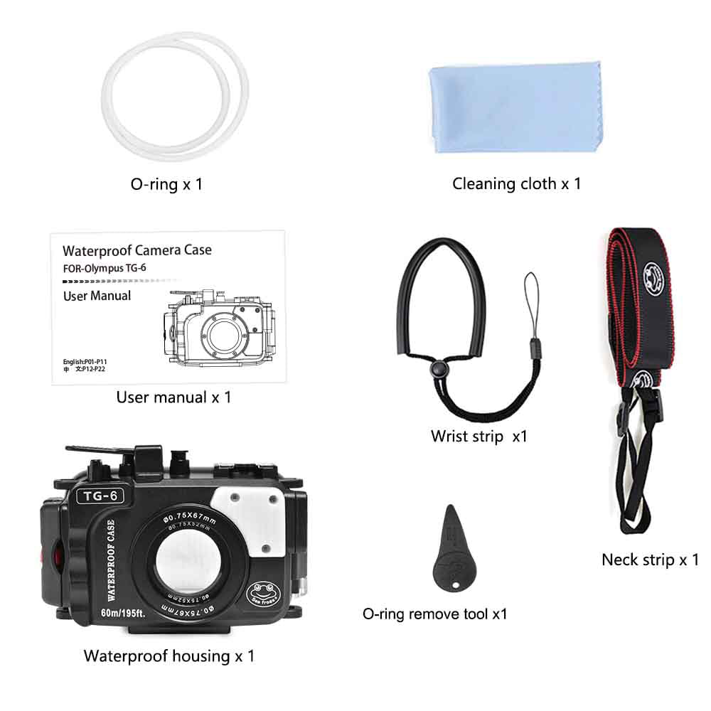 Sea frogs Underwater Camera Housing, Waterproof Diving Case for Olympus TG-6, 60m/195ft Protection