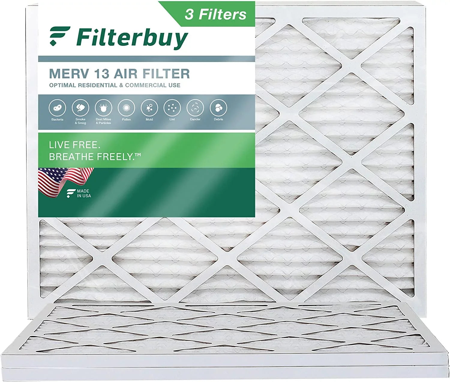 Filterbuy 18x24x1 MERV 13 Pleated HVAC AC Furnace Air Filters (3-Pack)