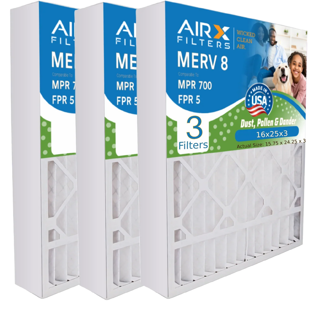 16x25x3 Air Filter MERV 8 Comparable to MPR 700 & FPR 5 Suitable with Lennox X0581 Air Filter 3 Pack by AIRX FILTERS WICKED CLEAN AIR.