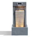 LuxenHome Gray Resin 2-Column Sculpture Outdoor Fountain with Lights