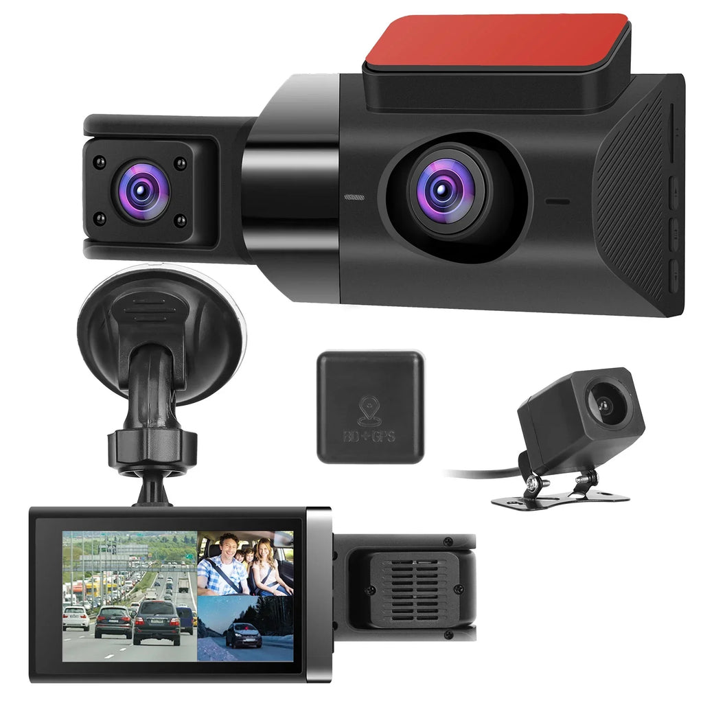 iMounTEK 2K Car DVR 3 Channel Dash Cam Camcorder Camera Recorder with 140° Angle GPS WiFi Night Vision G-sensor Loop Recording Parking Monitor