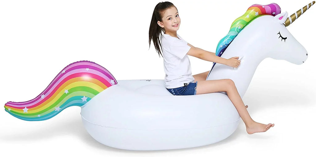 Big Inflatable Unicorn Pool Float Floatie Ride On with Fast Valves Large Rideable Blow Up Summer Beach Swimming Pool Party Lounge Raft Decorations Toys Kids Adults