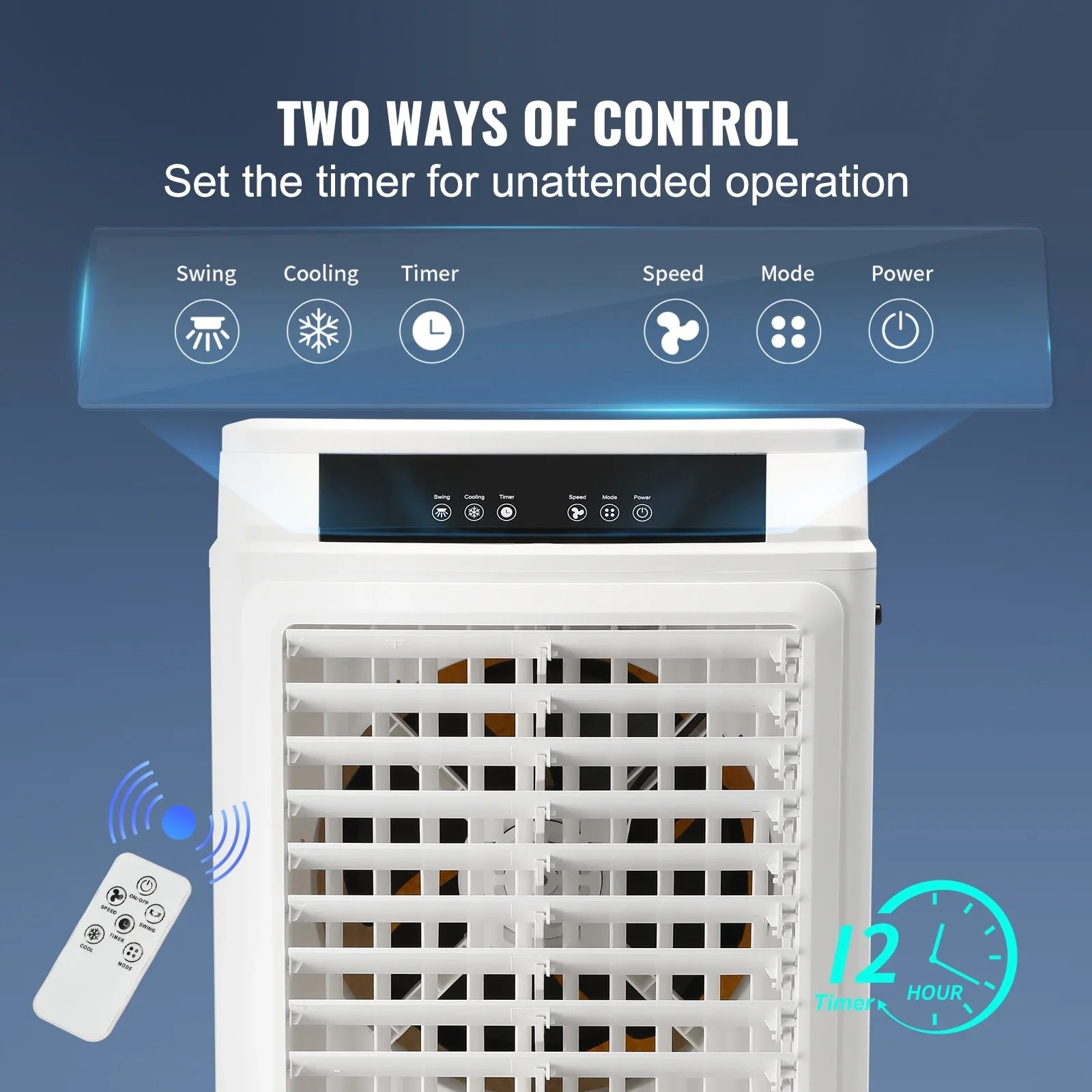 SKYSHALO Evaporative Cooler Swamp Cooler 3-in-1 3100 CFM 9 Gal 12h Timer Humidifier
