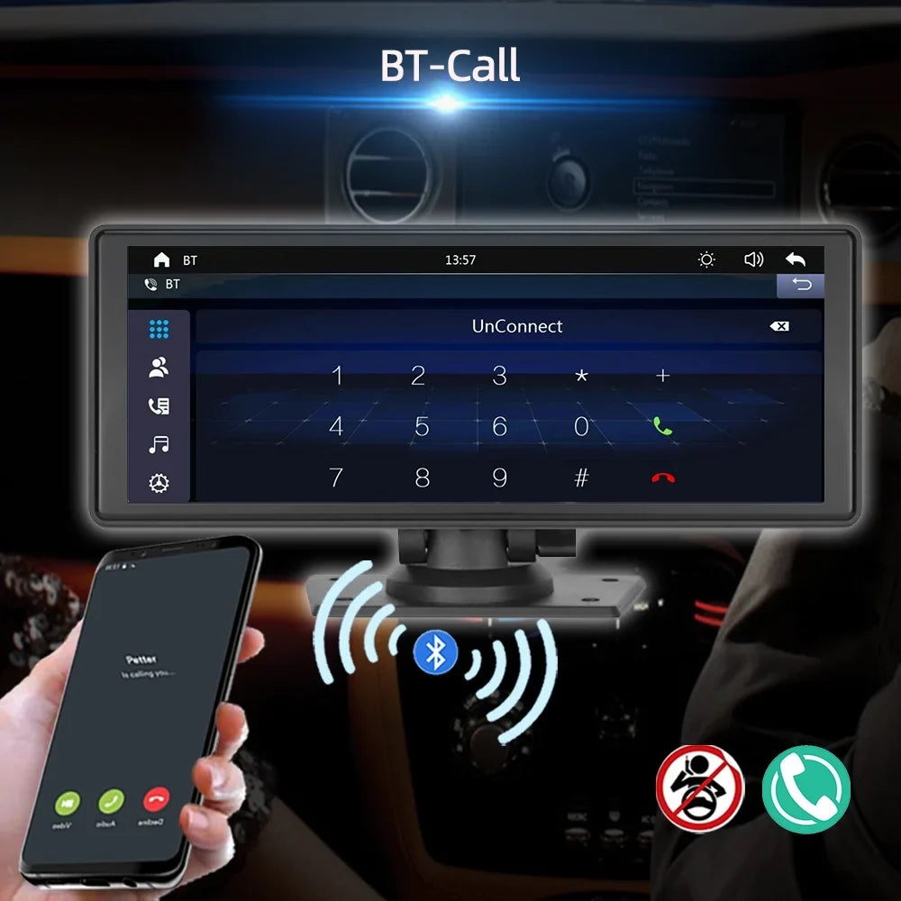 Portable Wireless Carplay&Android Auto Car Stereo,Newest 9.3 Inch Touch Screen Car Stereo with Bluetooth/FM Synchronization/Rear Camera Navigation Unit Player with Bluetooth FM Transmitter,AUX, TF