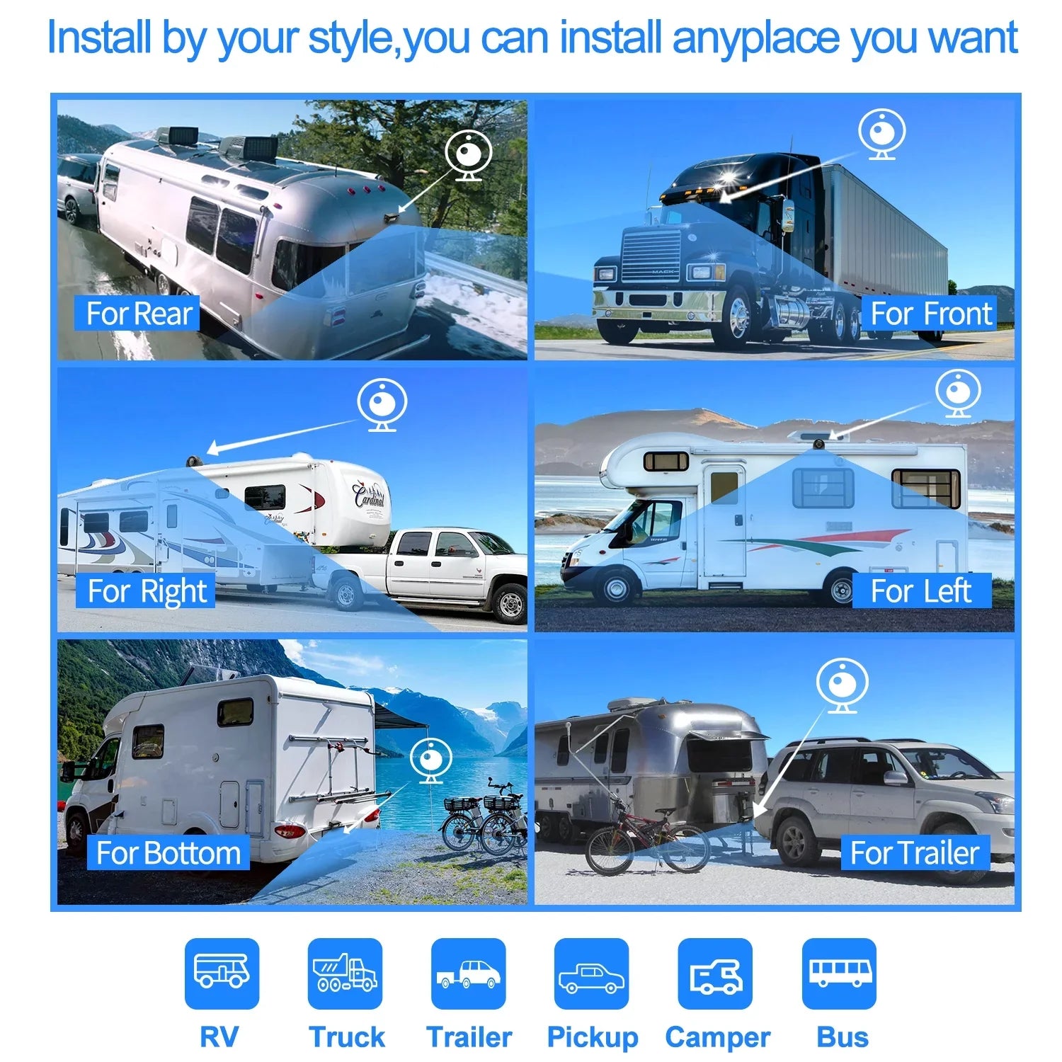 eRapta A9 RV Backup Camera System with 9’’ Large Monitor, Backup camera for RV Car Box Truck Trailer HD Rear and Side View Camera Quad 4 Split Screens Advanced DVR Record Function IP69 Waterproof