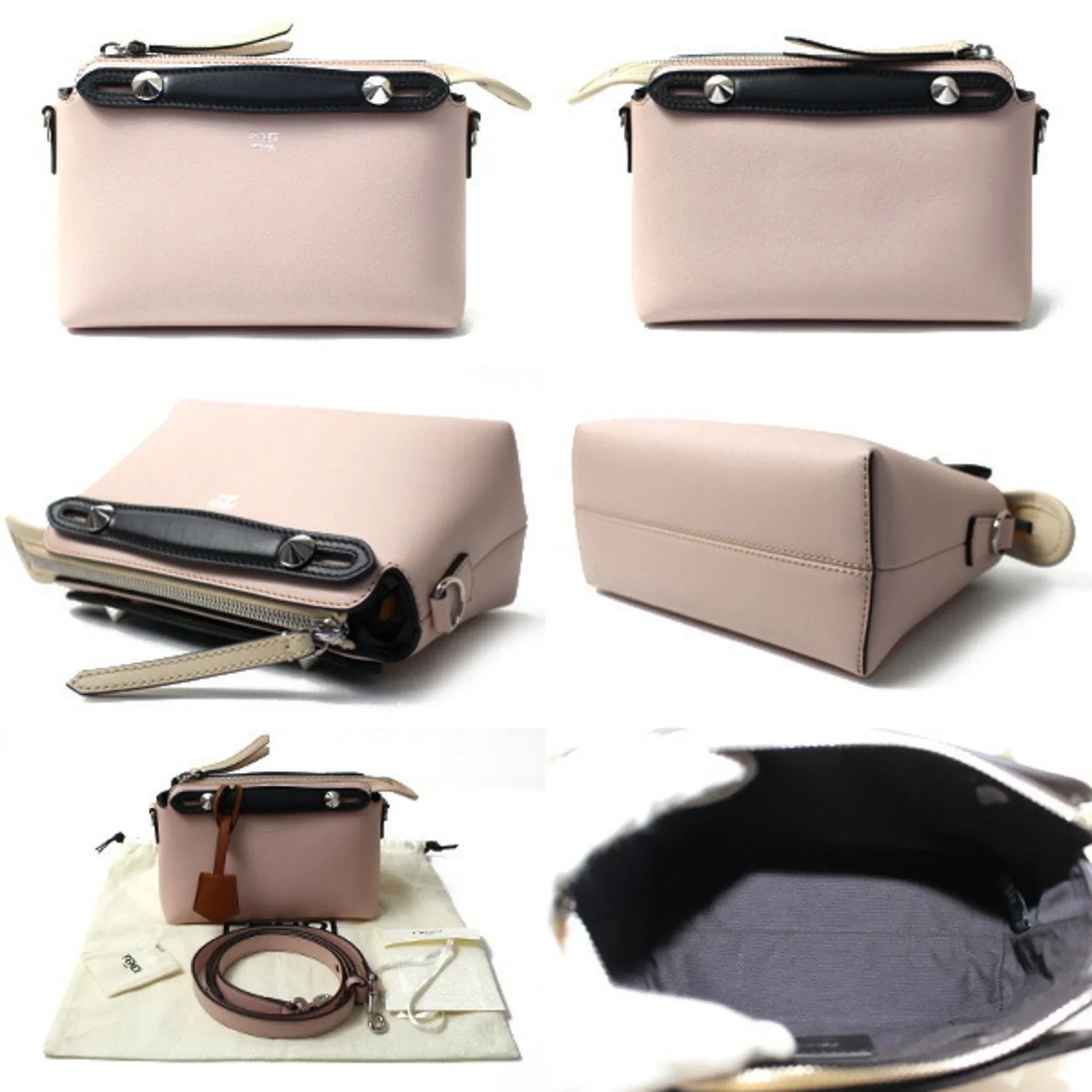 Pre-Owned FENDI By the Way Small Boston 2Way Shoulder Bag Light Pink Black Beige 8BL145 5QJ F1D5B BY THE WAY Women's (Good)