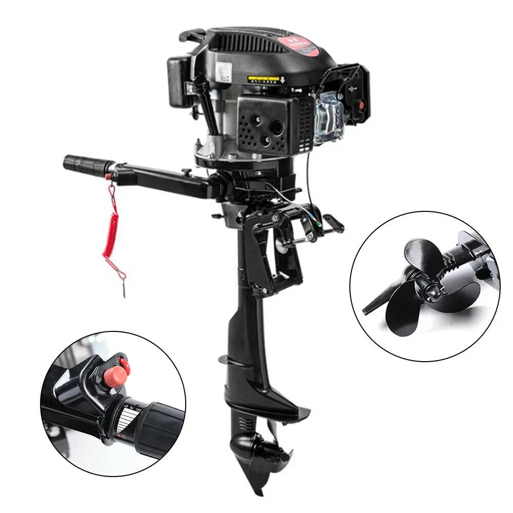 6 HP 4-Stroke Heavy Duty Outboard Motor Fishing Craft Engine Air Cooling System