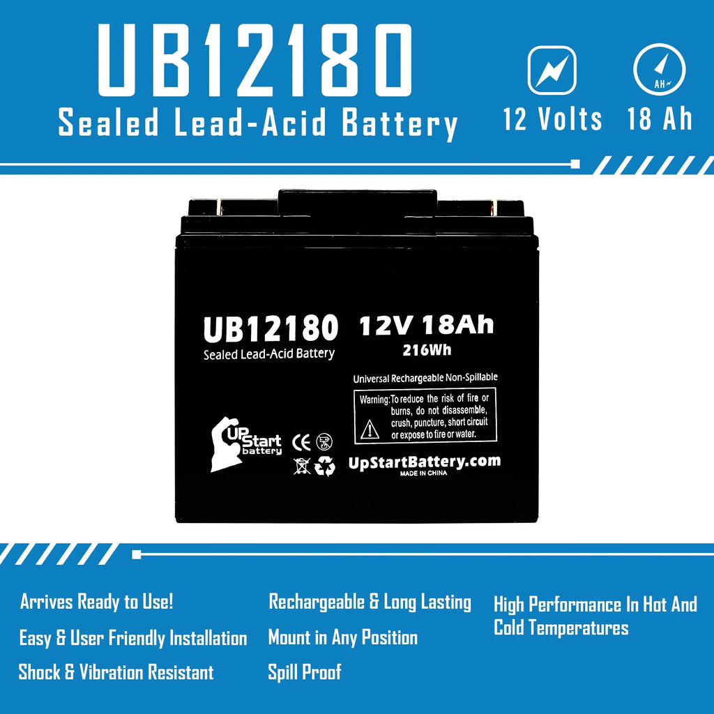 2x Pack - Matching GS / Portalac PX12180 Battery - Replacement UB12180 Universal Sealed Lead Acid Battery (12V, 18Ah, 18000mAh, T4 Terminal, AGM, SLA)