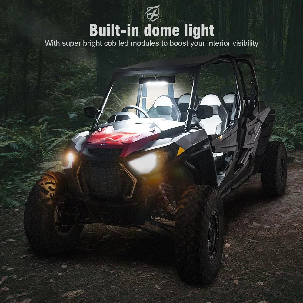 Xprite 13" Aluminum UTV Rear View Clear Mirror w/ Integrated LED Dome Lights fits 1.75" - 2" Rollbars