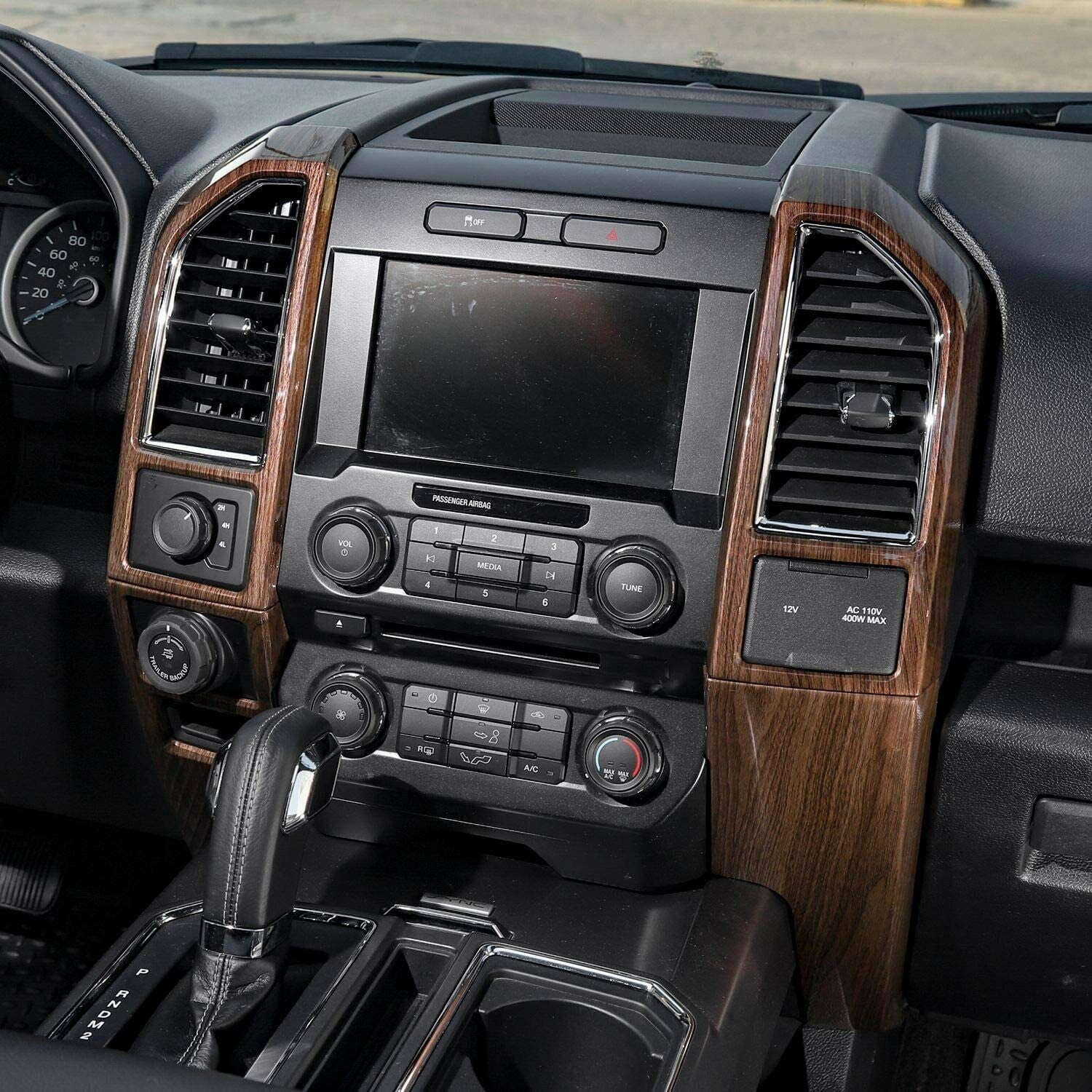 Teledu F150 + Wood Grain Interior Center Console Decoration Trim Shield Kit