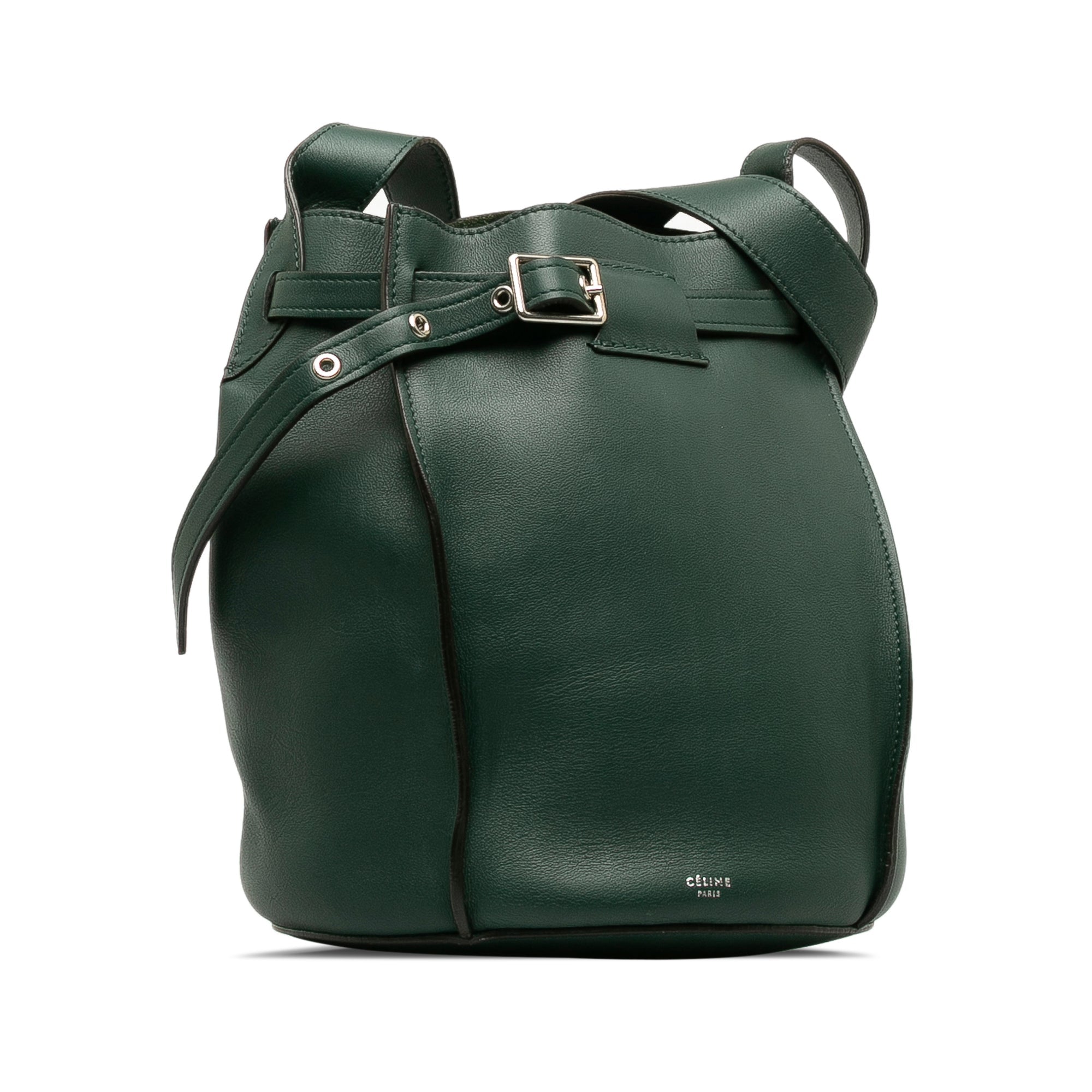 Pre-Owned Authenticated Celine Big Bag Bucket Calf Leather Green Bucket Bag DrawstringBag Unisex (Good)