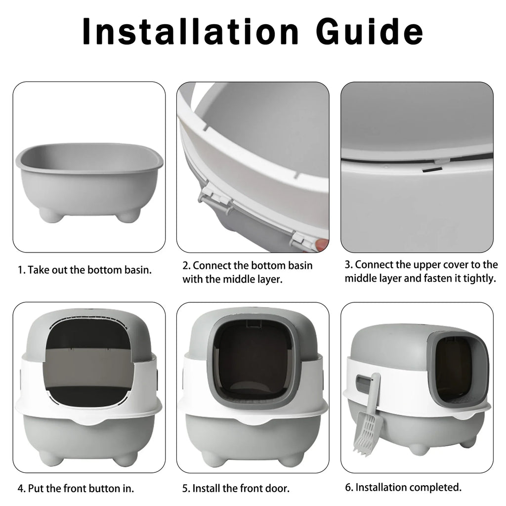 EOIVSH Large Cat Litter Box,Pets Enclosed Cat Litter Boxes,Odor Control,Jumbo Hooded,Gray,Door Isolate Smelly