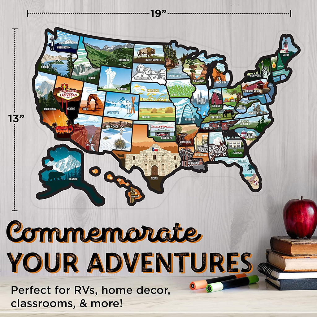 See Many Places RV State Sticker Map, 19x13" Travel Trailer Decals, 50 States