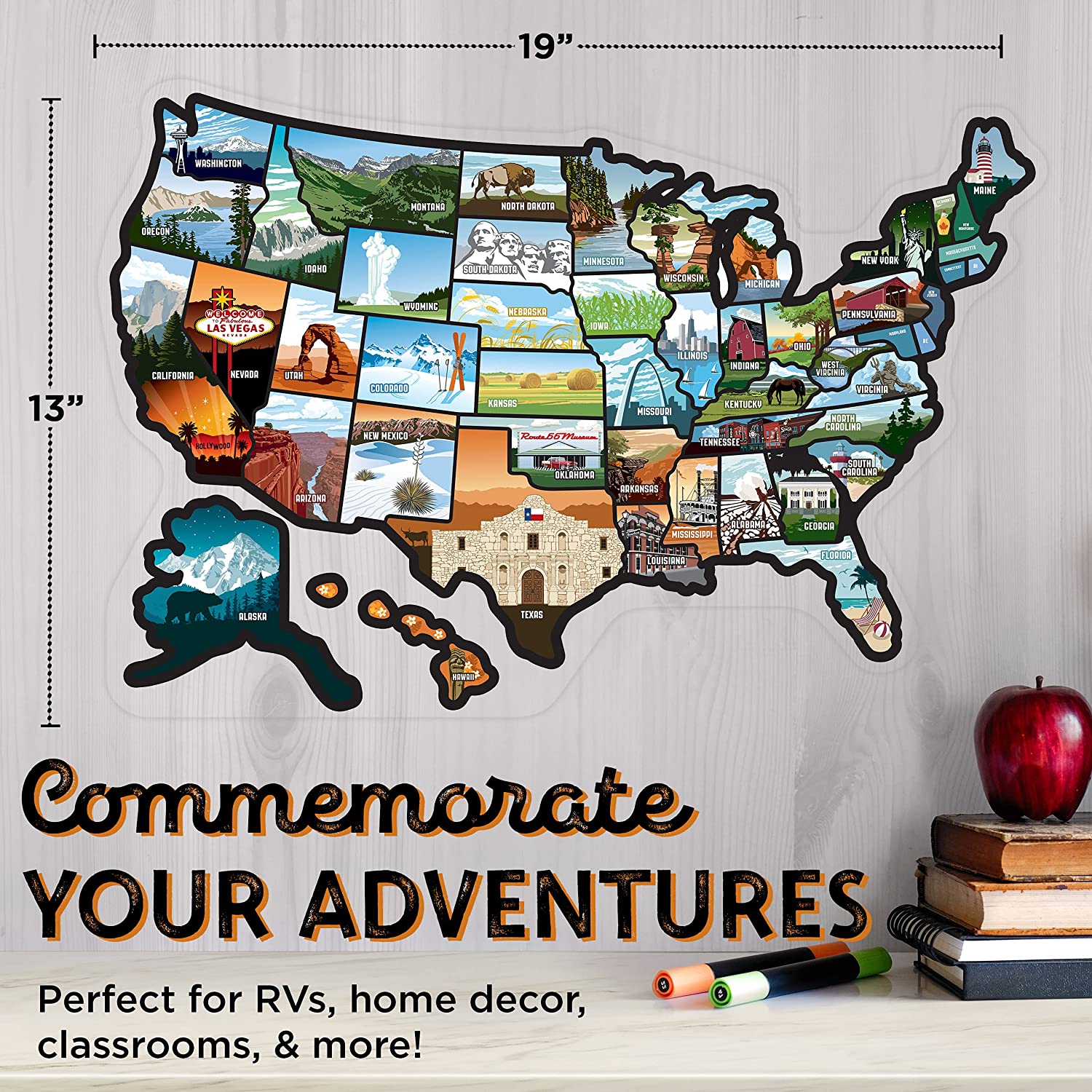 See Many Places RV State Sticker Map, 19x13" Travel Trailer Decals, 50 States