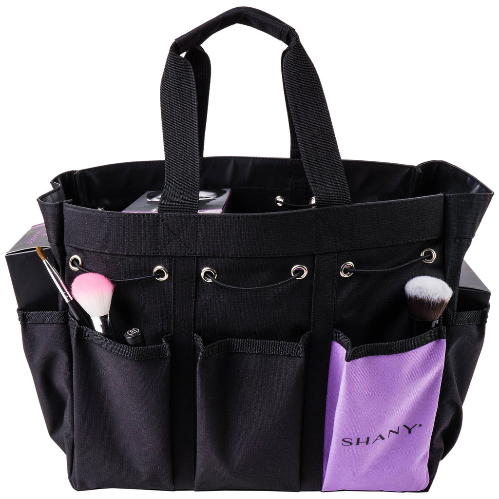 SHANY Beauty Handbag and Makeup Organizer Bag â Large Two-Tone Travel Tote with 2 Handles and 8 External Pockets â Black Canvas