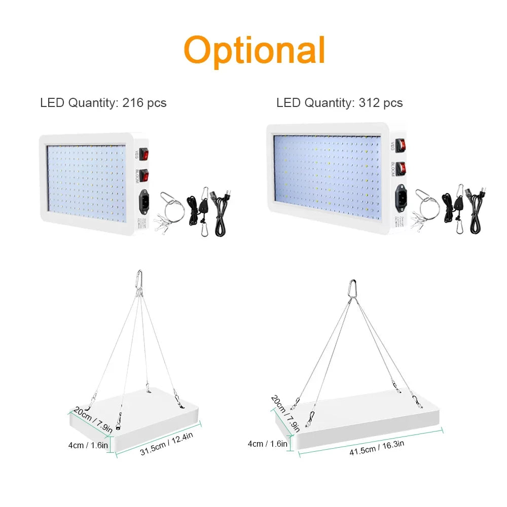 2000W Full Spectrum LED Grow Light with 312 LEDs - Indoor Plant Growing Lamp with Veg/Bloom Switch, IP65 Waterproof, Excellent for Seedlings, Flowers, Greenhouse