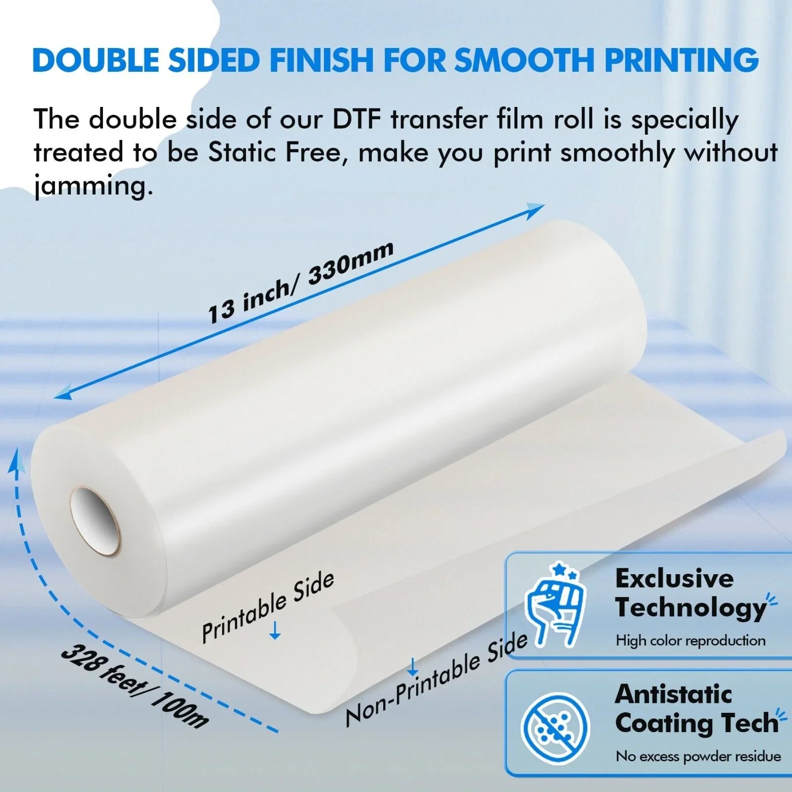 A-SUB DTF Film Roll 13 in X 328 FT DTF Transfer Film for Sublimation DTF Heat Transfer, 13"x328' DTF Paper Roll