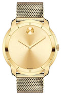 Movado Bold Gold-Tone Stainless Steel Gold Dial Mesh Band Quartz Mens Watch 3600373