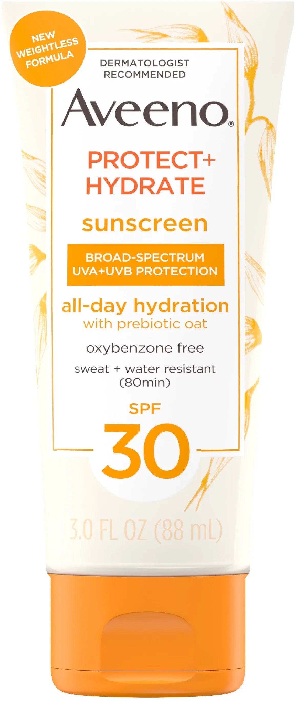 4 Pack - Aveeno Protect + Hydrate Moisturizing Body Sunscreen Lotion with Broad Spectrum SPF 30 & Prebiotic Oat, Weightless, 3 fl. oz