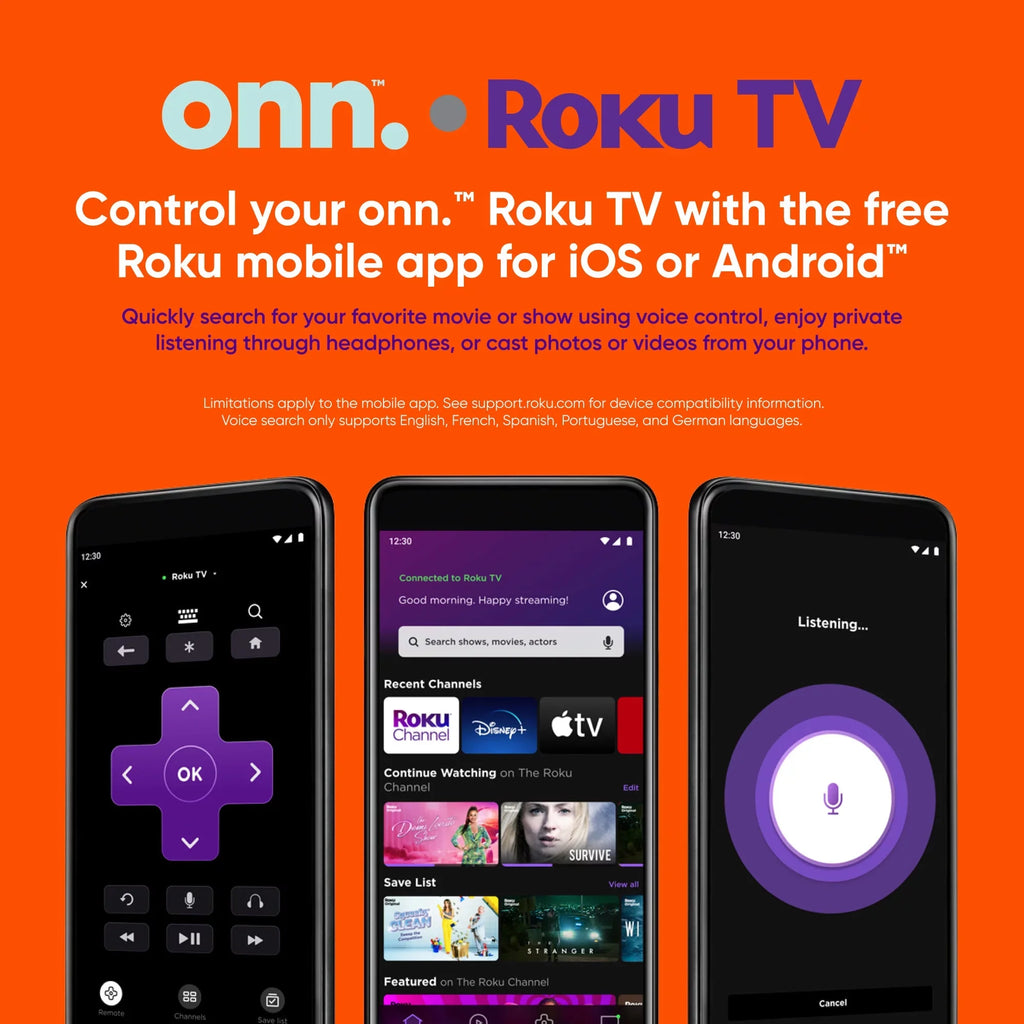onn. 58” Class 4K UHD (2160P) LED Roku Smart TV HDR (100069454)