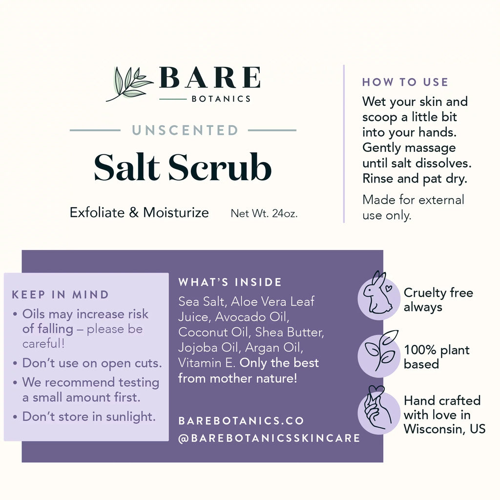 Bare Botanics Body Scrub Unscented Sea Salt Scrub 24 oz