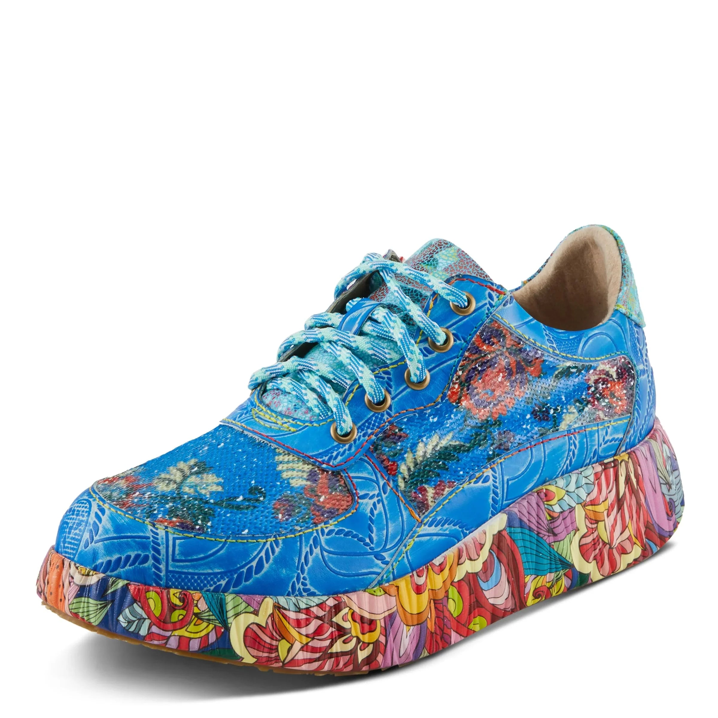 Spring Step L'Artiste Women's CAFFEY Multicolored Fashion Sneakers | Unique Energetic Patterns Blue Multi EU 39 / US 8.5