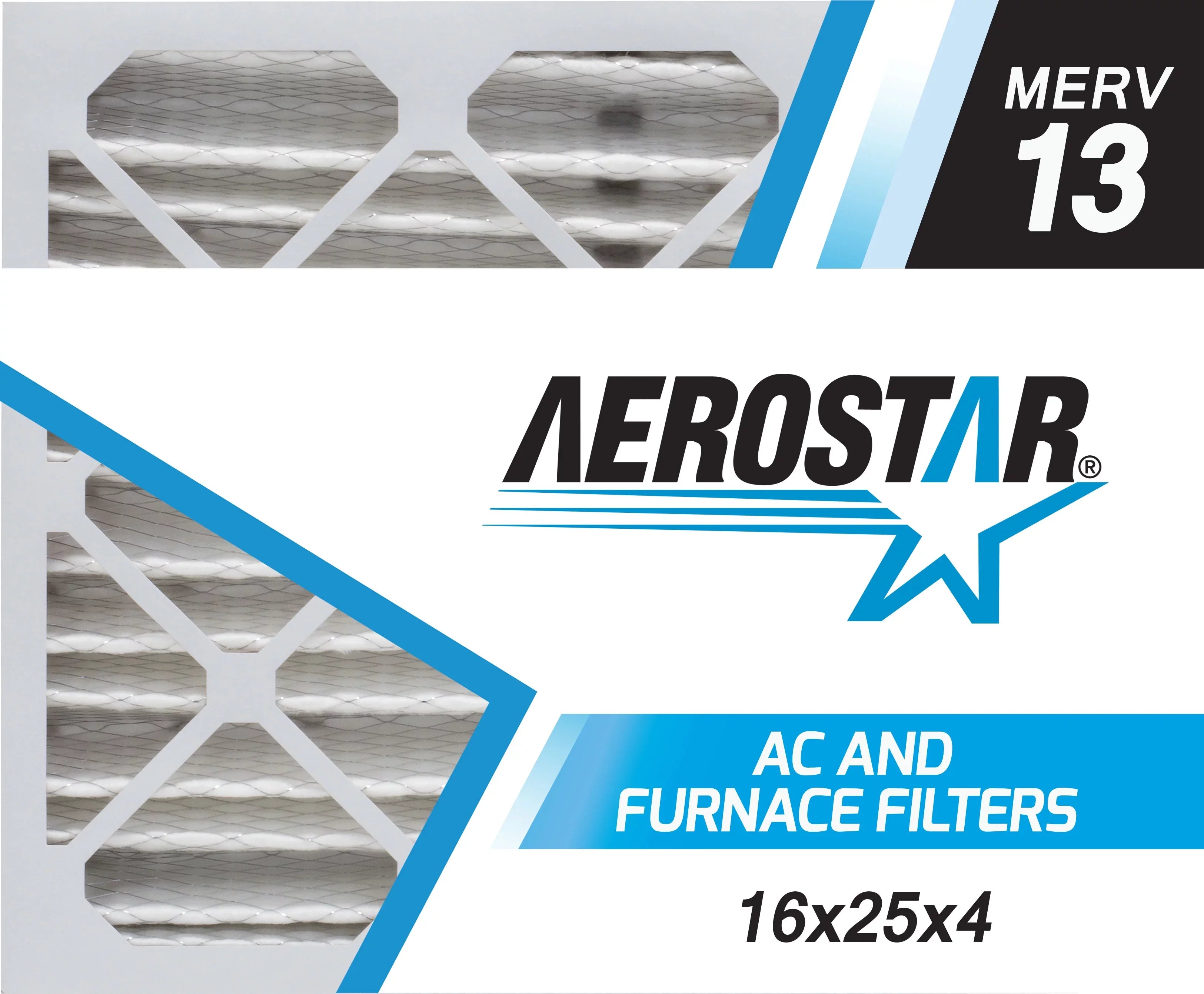 Aerostar 16x25x4 MERV 13, Air Filter, 16 x 25 x 4, Box of 4
